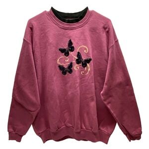 Top Stitch Morning Sun Sweatshirt Women's XXL Mauve Embellished Butterflies GUC